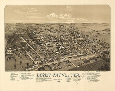Panoramic Map of Honey grove Texas 16x20