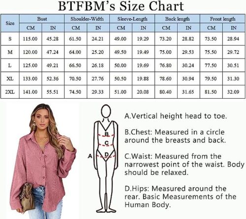Women's Corduroy Shirts Long Sleeve Jacket Loose Casual Button Down Blouses Tops - Picture 9 of 9