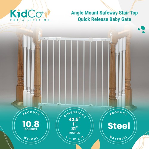 KidCo Angle Mount Safeway Stair Top Quick Release Baby Gate, 42.5x30.5 In (Used) - Picture 3 of 8