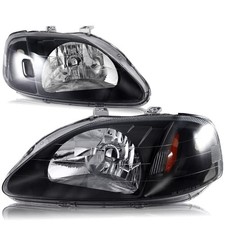 Black Housing Clear Lens Headlights For 1999-2000 Honda Civic Amber Reflector Black Housing Clear Lens Headlights For 1999-2000 Honda Civic Amber Reflector
