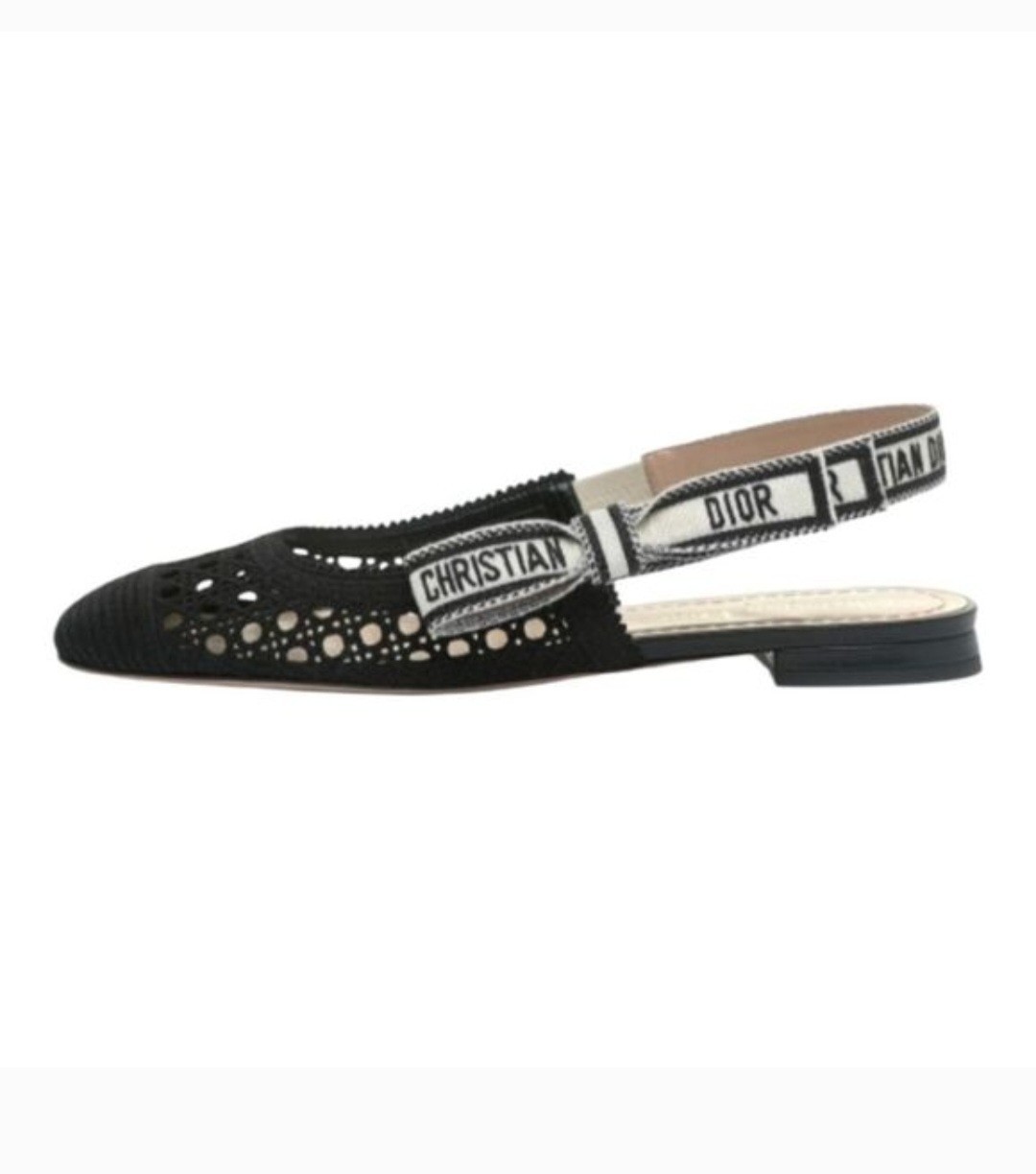 Dior Moi Black Cotton Lambskin Mesh Cannage Slingback Ballet Flats EU 35.5