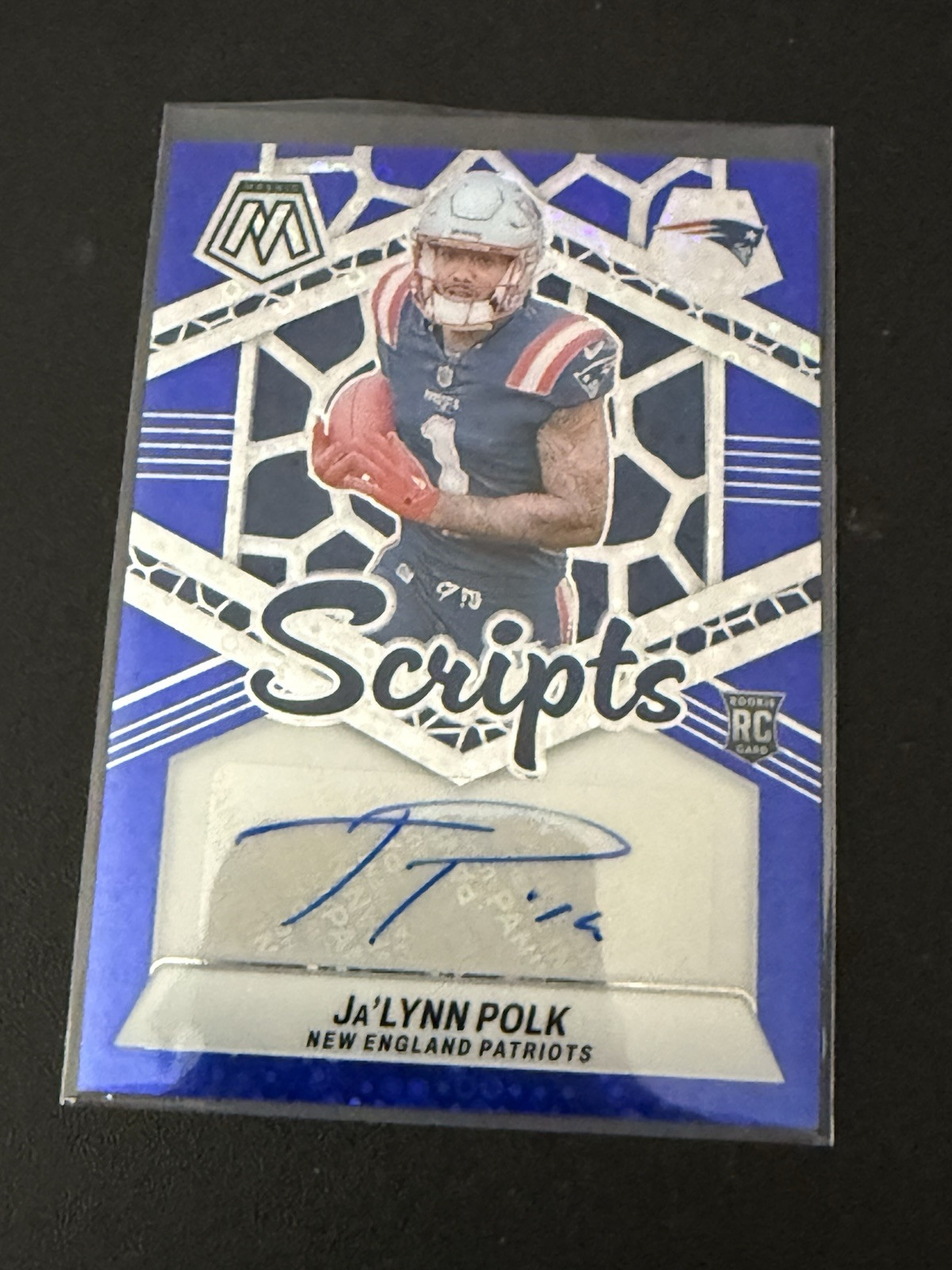 2024 Panini Mosaic Ja'Lynn Polk Rookie Scripts No Huddle Blue Auto #RS-JPK