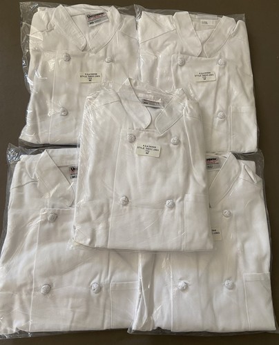 6 Men’s Woman’s Chef Coat Jacket Kitchen MED Work Cook Uniform Long Sleeve New - Picture 2 of 19
