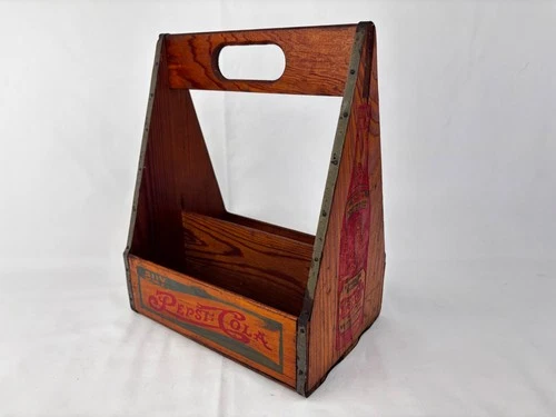 Vintage Buy Pepsi Cola Wood & Tin 6 Pack Bottle Carrier w/ Handle 1930s VGC