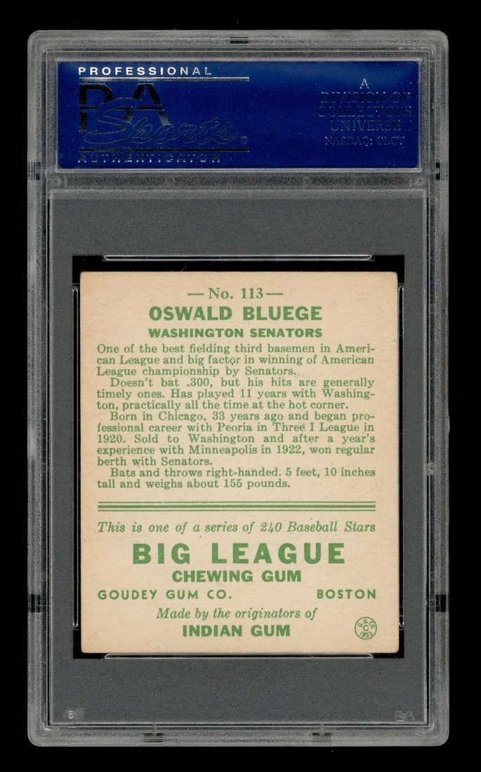 1933 Goudey Set-Break #113 Oswald Bluege PSA 4 VG-EX view 2