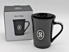 See's Candies Coffee Mug Black Checkered Handle "Sees The Day" Since 1921 NIB