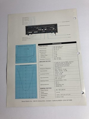Sanyo DCX 8000K Stereo Receiver Specifications Sheet Vintage | eBay