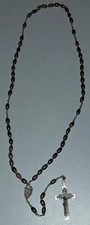 VINTAGE ROSARY WOODEN MARBLES  - CHAPELET VINTAGE BILLES BOIS JÉSUS sur la CROIX
