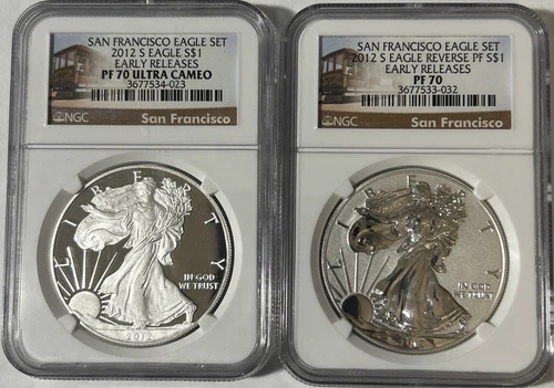 2012-S $1 American Silver Eagle - 2 Coin Proof & Reverse ~ NGC PF70 - w/OGP