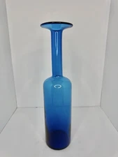 Vintage MCM Holmegaard Glass Gulvvase by Otto Brauer In Blue 16.75” Stunning