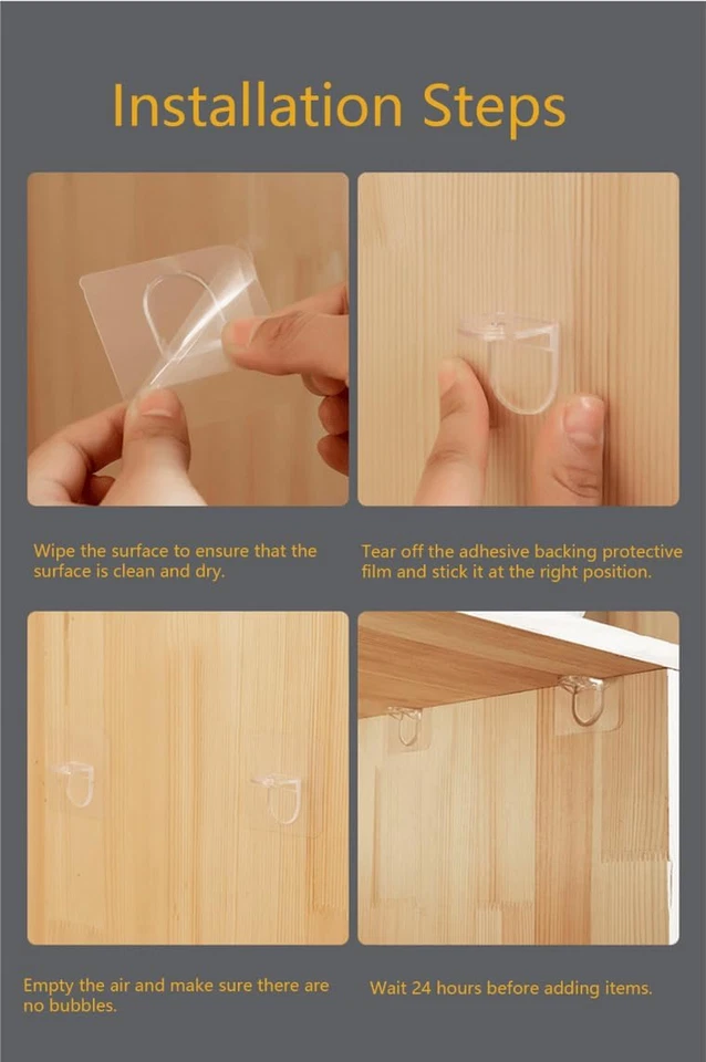 18 Pack Adhesive Shelf Bracket Shelf Support Pegs for Shelves Kitchen Closet Cla - Image 4 of 4