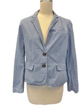 J CREW 100 Cotton Blazer Cardigan No Lining Blue Gingham Checks Sz 6 Or S