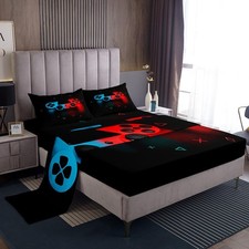 Gaming Bedding Sets for Boys Gamer Sheet Set King,Blue Red Gamepad Bed Sheet ...