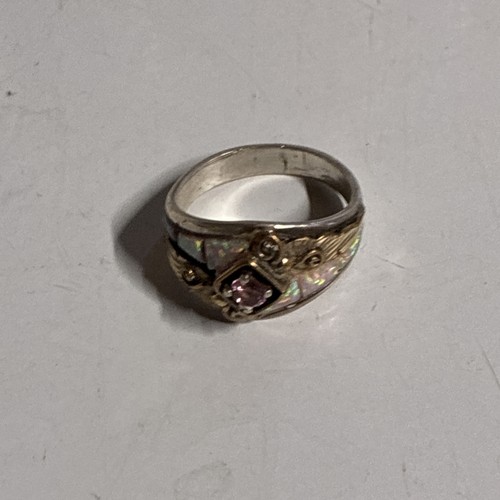 Navajo Opal Handmade Sterling & Gold Ring By Shay - Picture 3 of 9