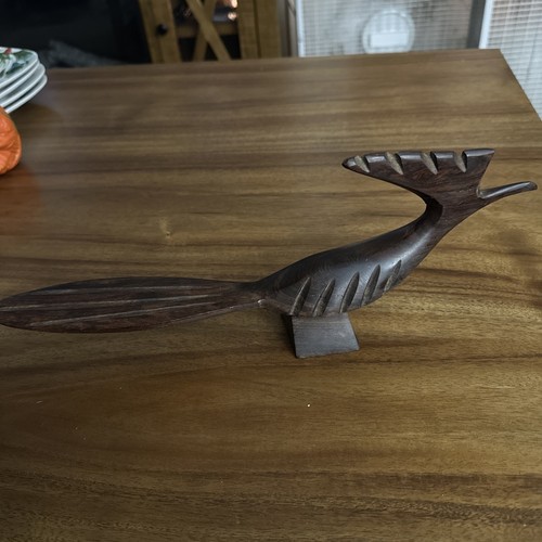 Vintage Mid Century Modern Wood Bird Roadrunner Hand Carved Art Figure Sculpture - Picture 2 of 5