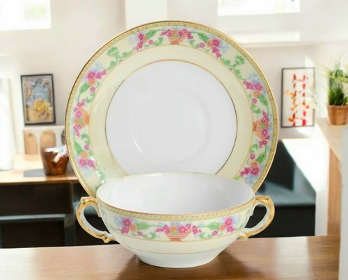 (SET OF 5) DISCONTINUED: Czechoslovakia 14567 Soup Bowls & Saucers 1 7/8" High - Picture 2 of 5