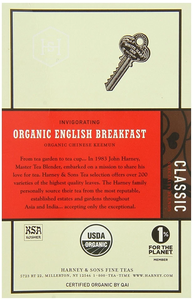 Té inglés Keemun orgánico premium para desayuno - 20 sobres para cervezas suaves Foto 4 de 4