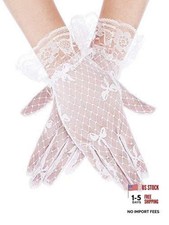 Ladies Lace Gloves for Women Tea Party Elegant Mesh Dress up Gloves for White