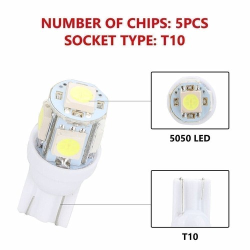 50 Piezas Super Blanco T10 Cuña 5-SMD 5050 LED Bombillas W5W 2825 158 192 168 L - Imagen 6 de 9