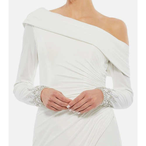 Mac Duggal asymmetrisches One-Shoulder-Kleid weiß Perlen Größe 2 - Bild 3 von 9