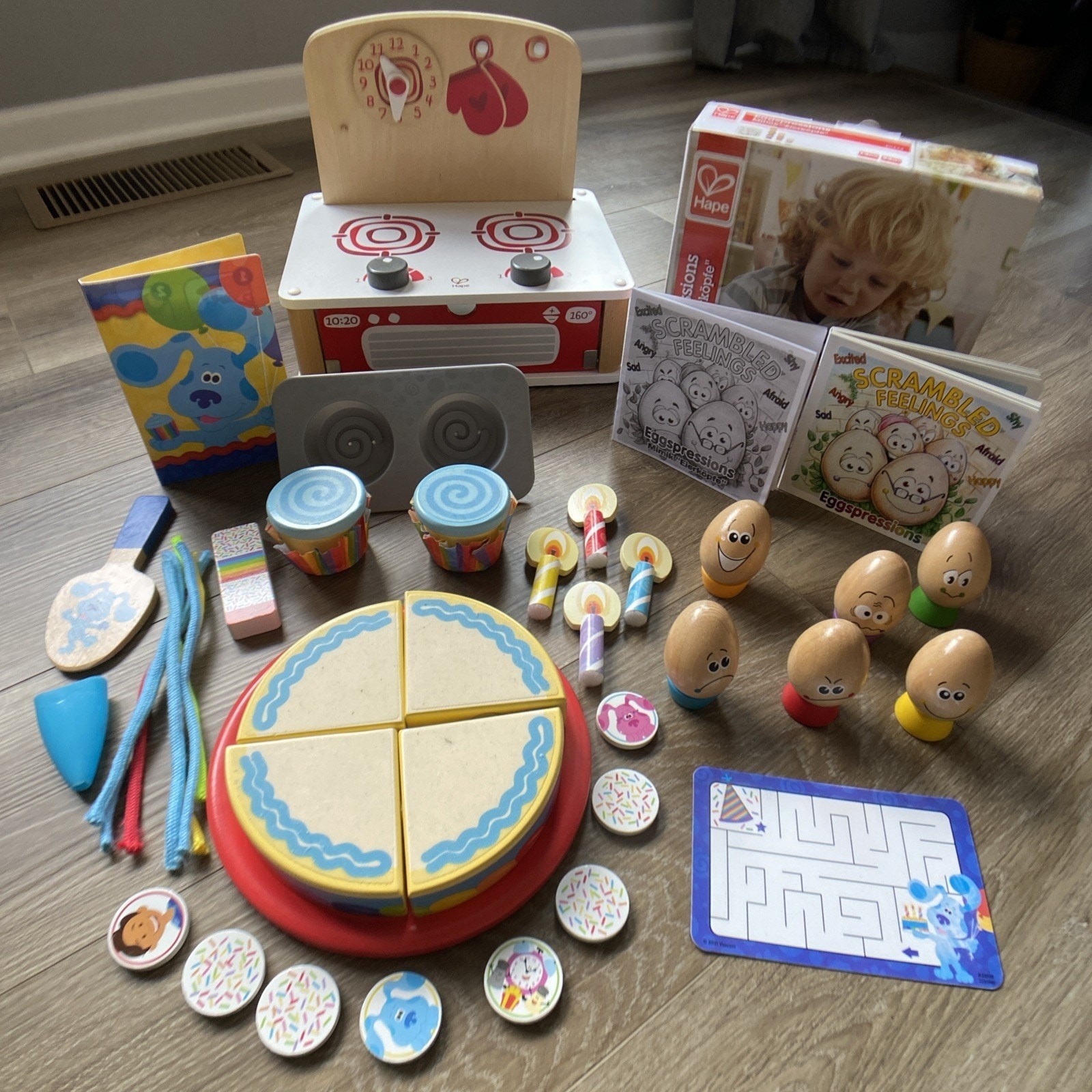 Hape Play Stove, Eggspressions, Melissa & Doug Blue's Clues 