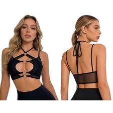Women Camisole Punk Sheer Mesh Yoga Crop Top Tank Top Clubwear Bralette Tops