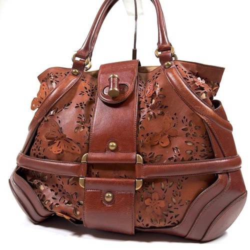 ALEXANDER McQUEEN Tote Bag Cutwork Leather Brown Women's Ships from Japan
