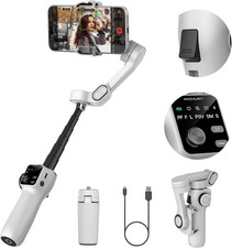 Cellphone Gimbal for Video Recording w/AI Tracking,3 -axis Smart V8, White