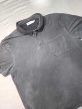 Calvin Klein Mens Gray Dotted Print Short Sleeve Spread Collar Polo Shirt Size L