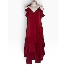 Express Maxi Dress Womens 12 Red NWT Tiered Ruffle Cold Shoulder Wedding Guest