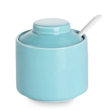 Ceramic Sugar Bowl with Lid and Spoon,Porcelain Seasoning Box Salt Bowl,8oz （...