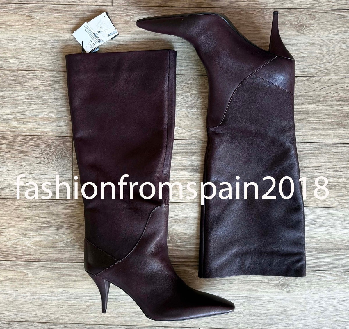 ZARA NEW WOMAN LEATHER HEEL BOOTS BURGUNDY RED 35-42 2008