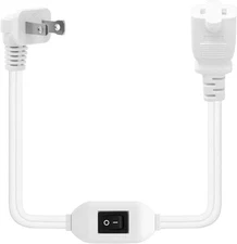 [2-Feet] On Off Switch Extension Cord, Right Angle 2-Prong Polarized White 