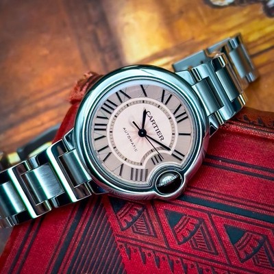 Cartier Ballon Bleu Pink Dial 33mm Stainless  Watch WSBB0046 Box And Papers