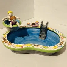 Large Swimming Pool & Hot Tub Chip Take A Dip Serving Party Set Ceramic 13 inch