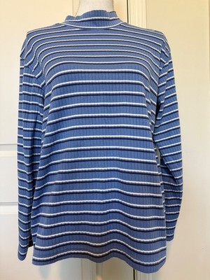 Classic Elements Blue & White Striped Ribbed Long Sleeve Top Womens Size M