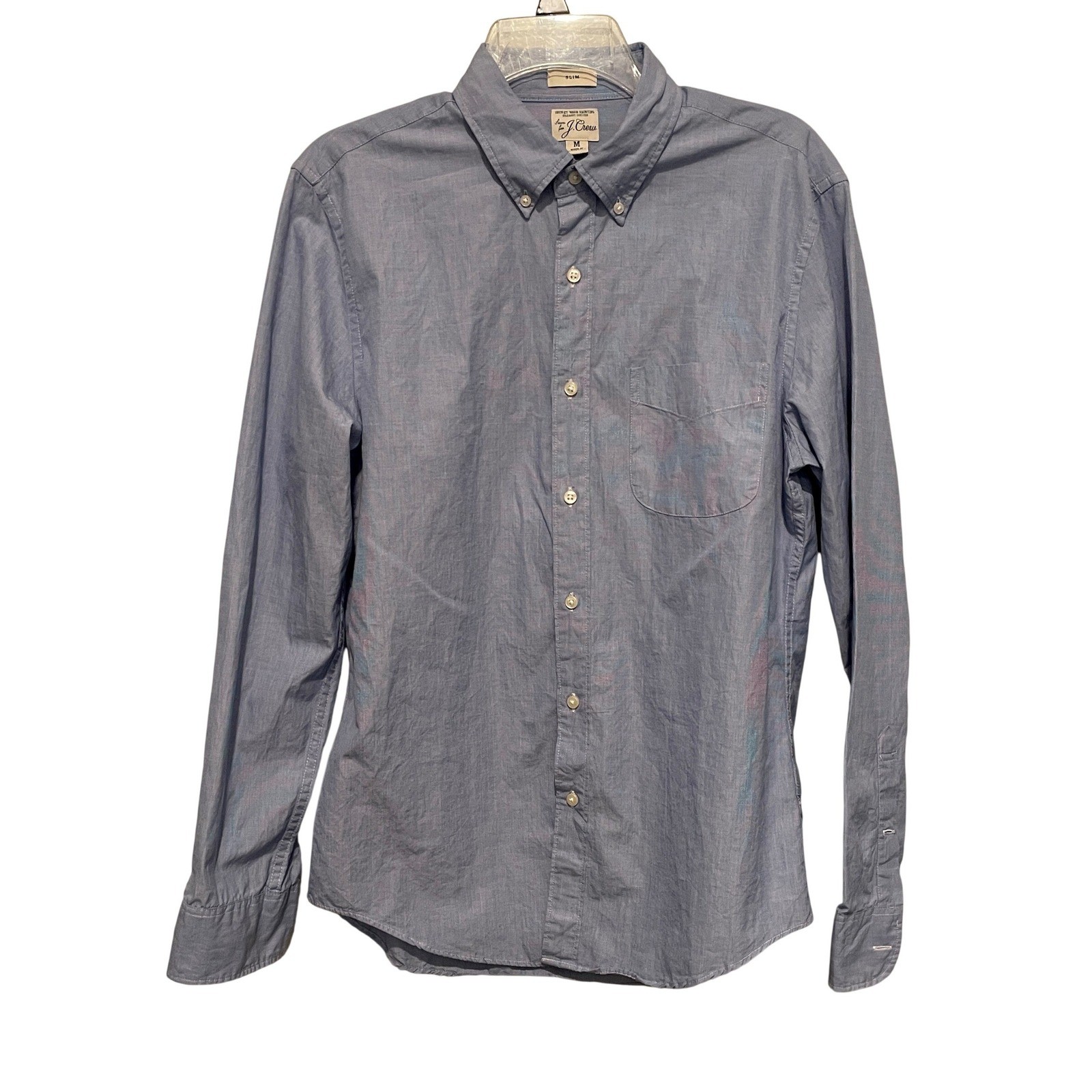 J. Crew Secret Wash Shirt Mens Medium Slim Organic Cotton Blue Button Down