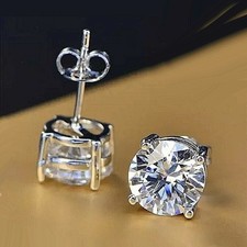 Classic Solitaire Stud Earrings 14K White Gold Finish 2 ctw Round VVS1/D Diamond