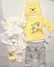 DISNEY 7 pc set white/gray/yellow WINNIE the POOH/peek a boo motif size PREEMIE