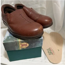 SAS Viva Loafer Brown Leather Slip On Comfort Shoes Womens 9.5 w/ Extra Insoles
