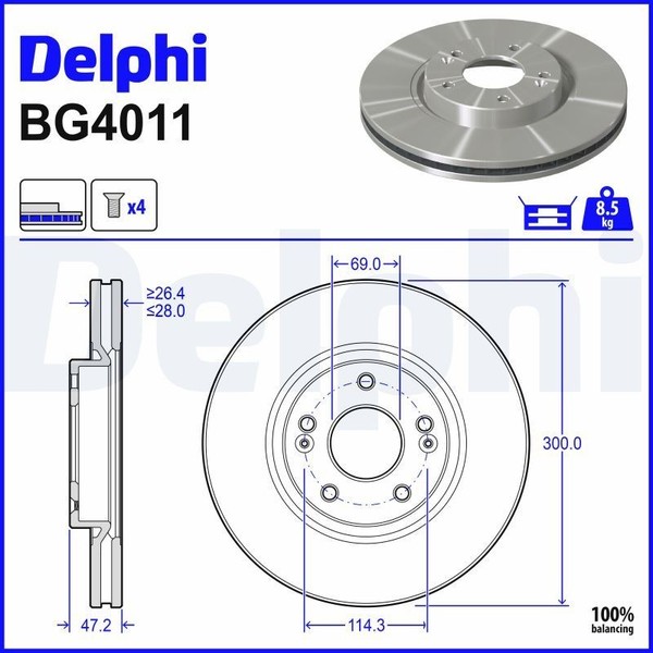 2X Delphi Bremsscheibe BG4011 FüR Hyundai KIA-image