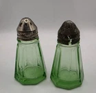 Hazel-Atlas Green Uranium Depression Glass Small Salt & Pepper Shakers Set