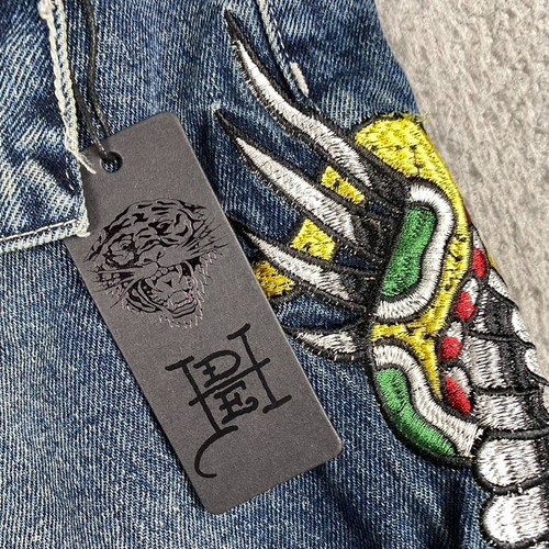VTG Ed Hardy Blue Distressed Denim Jeans Men's 38x30 Skull Tattoo Art Y2K NWT - Picture 8 of 11