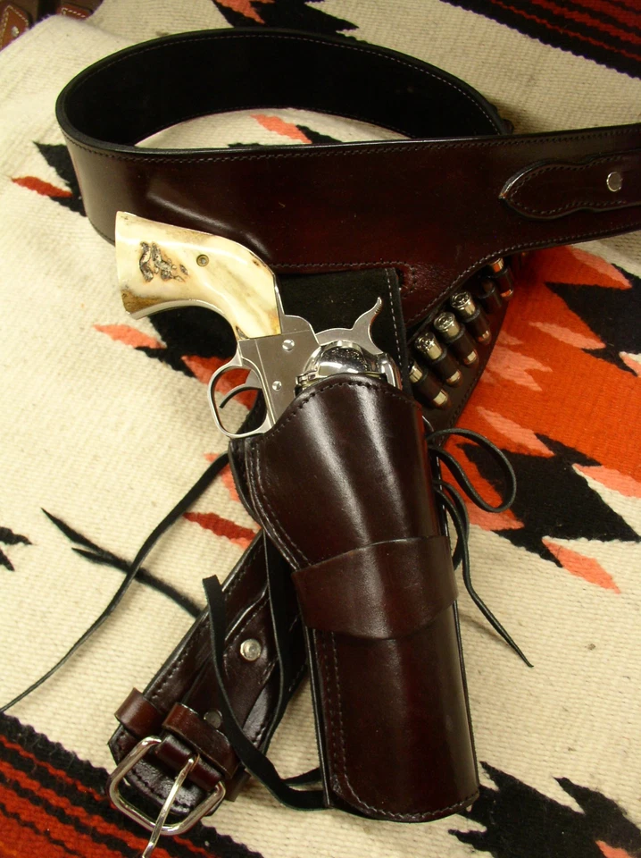 44 45 Ruger Colt Uberti Western Dibujo Rápido Sixgun Pistola Cuero Pistola Funda Cinturón Foto 2 de 4
