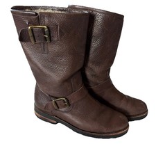FRYE Women&rsquo;s Brown Natalie Mid Engineer Boots Size 8 B Shearling Lined Moto