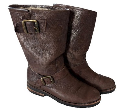 FRYE Women s Brown Natalie Mid Engineer Boots Size 8 B Shearling Lined Moto