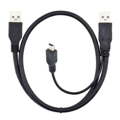 2 X USB 2.0 Male to Mini 5 Pin Y Cable Data and Power Cable for Hard Disk Drive