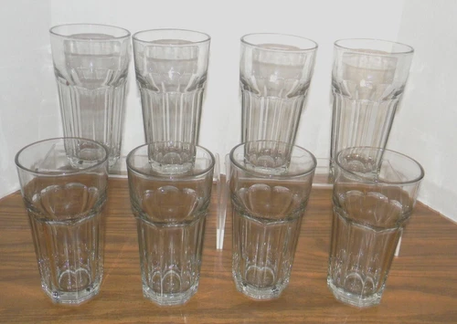 *8*  Anchor Hocking Clears Safe Guard Flat Tumblers Vintage Panelled 16 Ounces