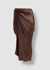 Rick Owens Women's Brown Raw Hem Drape Wrap Midi Skirt Size 46