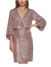 NEW ELIZA J Sequin Shift Dress with Balloon sleeves in Mauve -size 8 MSRP $178